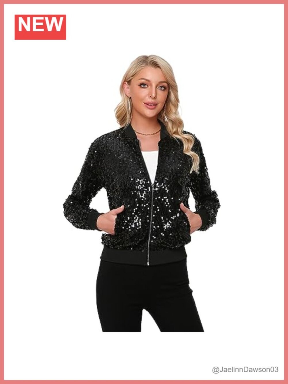 Sequin Bomber Jacket Long Sleeve Zip Pockets Casual Party Women's